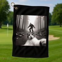Funny Surprised Scared Cat Selfie With Sasquatsch Bigfoot Golf Towel thumb 1