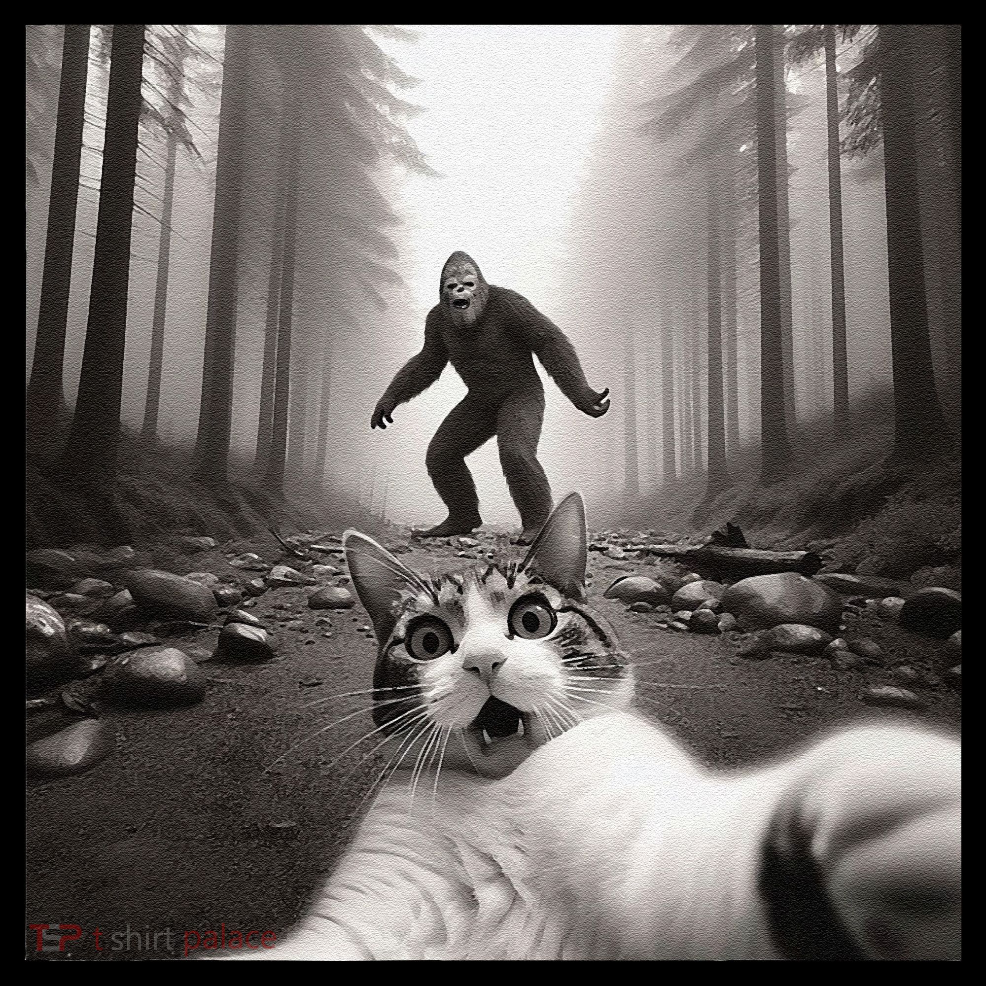 Funny Surprised Scared Cat Selfie With Sasquatsch Bigfoot Visor