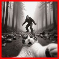 Funny Surprised Scared Cat Selfie With Sasquatsch Bigfoot Santa Hat thumb 1