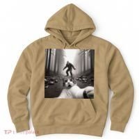 Funny Surprised Scared Cat Selfie With Sasquatsch Bigfoot Hoodie thumb 0