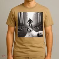 Funny Surprised Scared Cat Selfie With Sasquatsch Bigfoot T-Shirt thumb 3