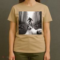 Funny Surprised Scared Cat Selfie With Sasquatsch Bigfoot T-Shirt thumb 4