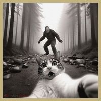 Funny Surprised Scared Cat Selfie With Sasquatsch Bigfoot Polo thumb 2