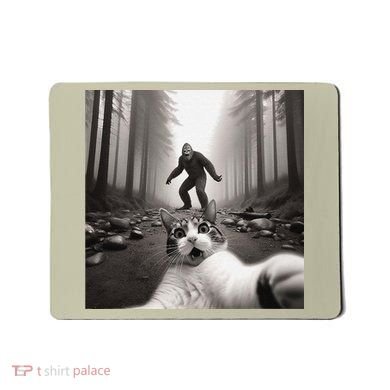 Funny Surprised Scared Cat Selfie With Sasquatsch Bigfoot Mousepad