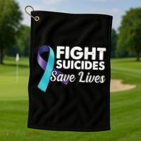 Fight Suicides Save Lives Ribbon Awareness Golf Towel thumb 1