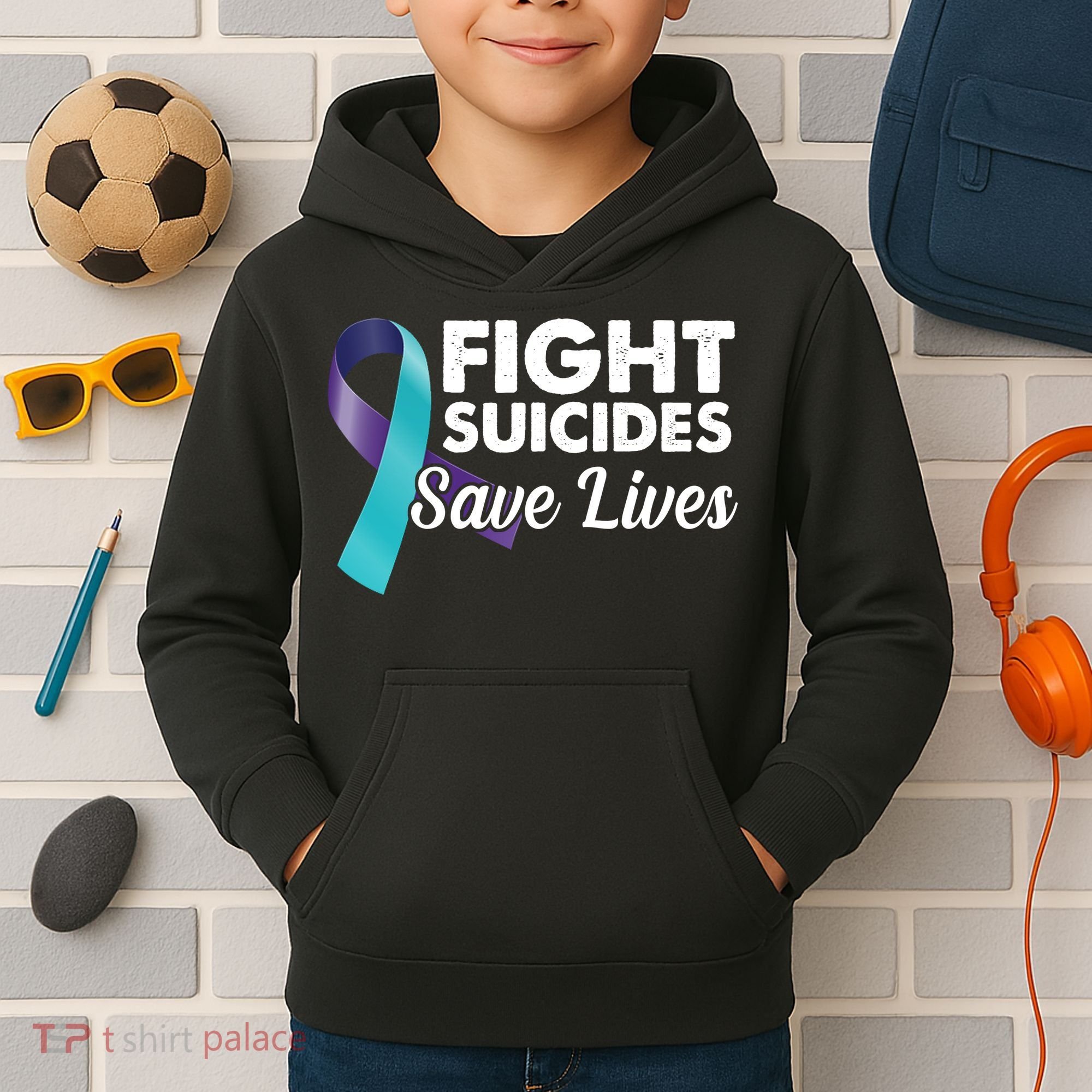 Fight Suicides Save Lives Ribbon Awareness Kids Hoodie