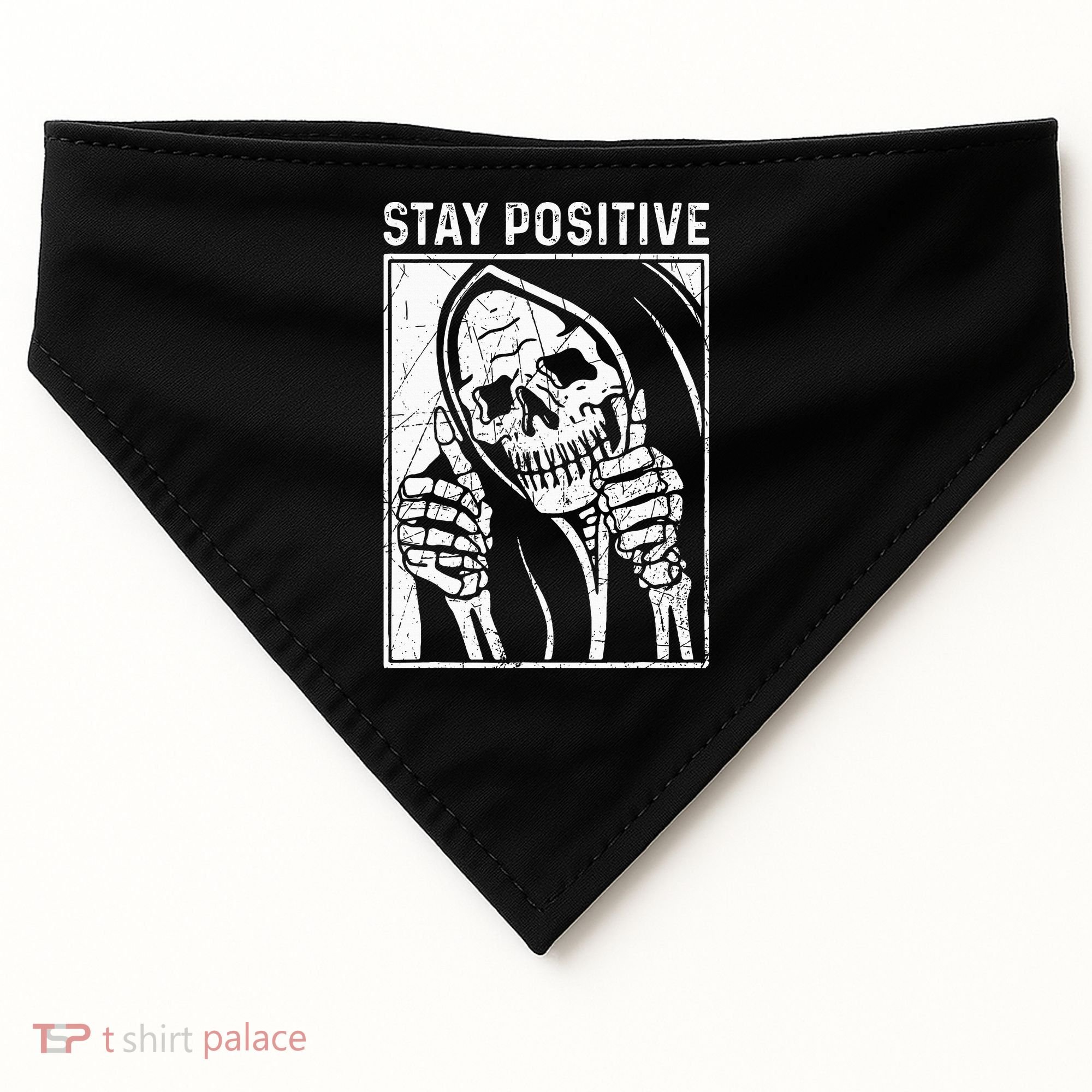 Funny Skull Stay Positive Skeleton Halloween Motivational USA-Made Doggie Bandana