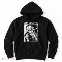 Funny Skull Stay Positive Skeleton Halloween Motivational Hoodie thumb 0