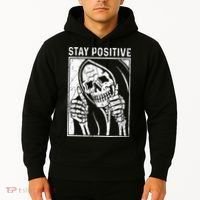 Funny Skull Stay Positive Skeleton Halloween Motivational Hoodie thumb 2