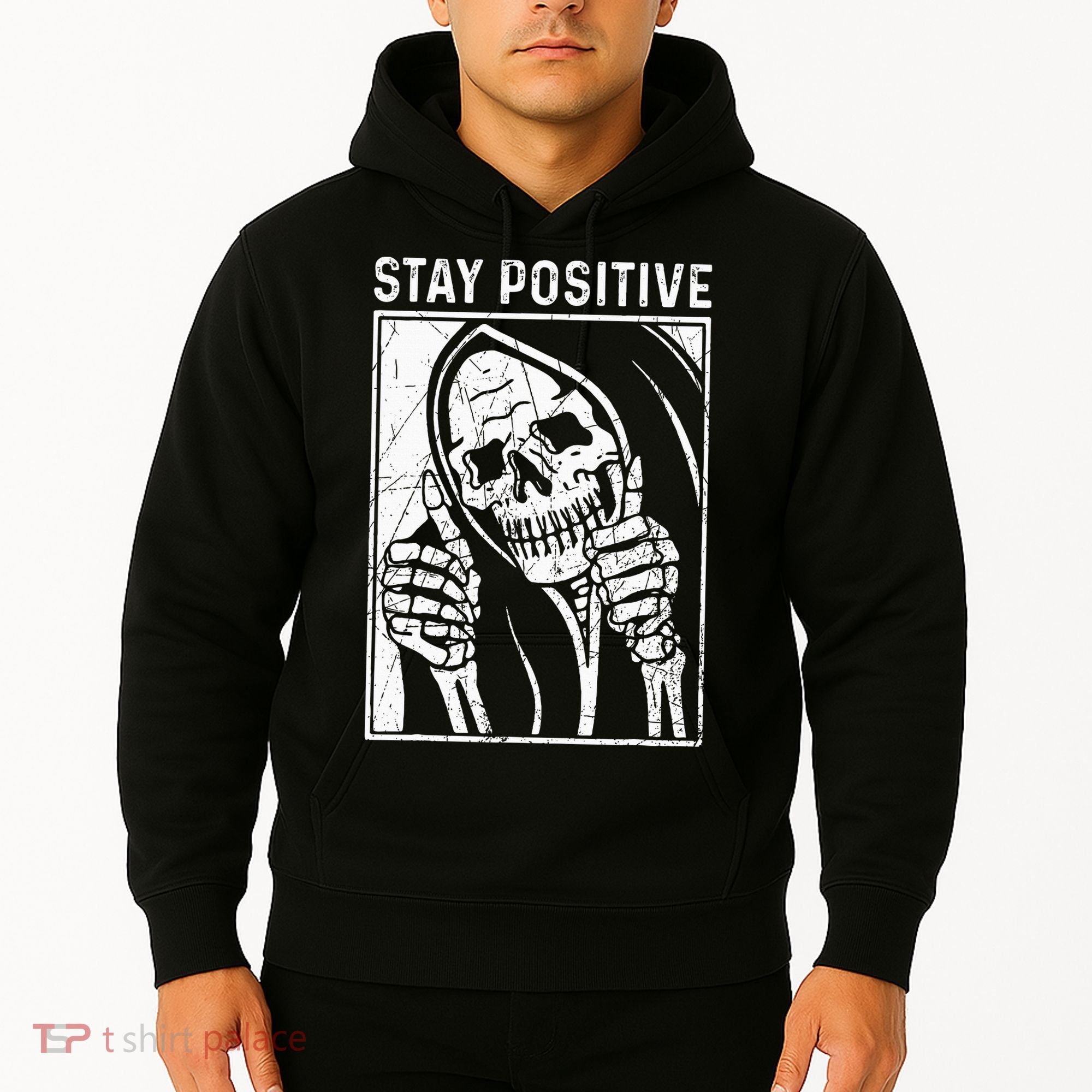 Funny Skull Stay Positive Skeleton Halloween Motivational Hoodie