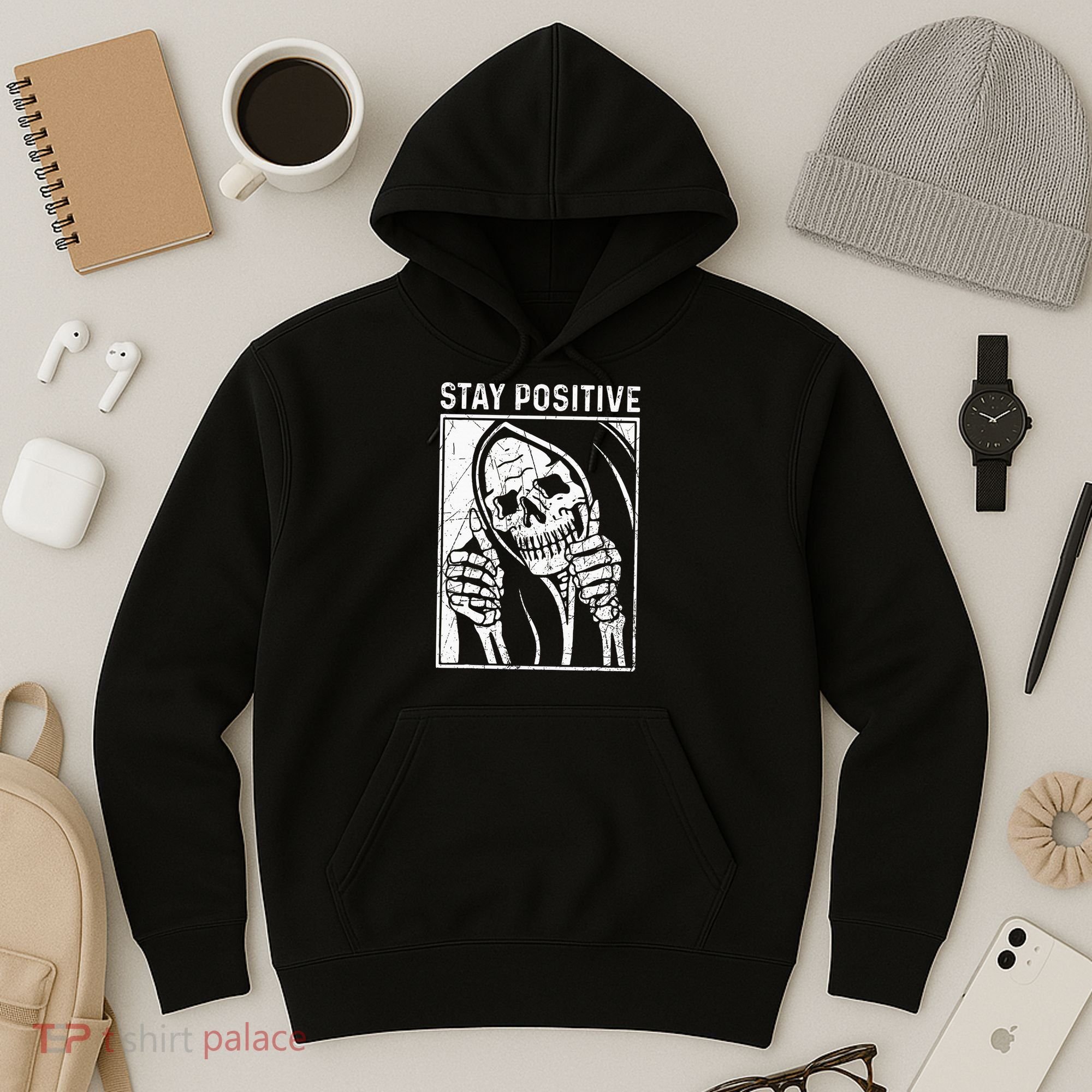 Funny Skull Stay Positive Skeleton Halloween Motivational Hoodie