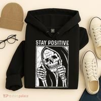 Funny Skull Stay Positive Skeleton Halloween Motivational Hoodie thumb 4