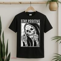 Funny Skull Stay Positive Skeleton Halloween Motivational T-Shirt thumb 2