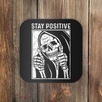 Funny Skull Stay Positive Skeleton Halloween Motivational Coaster thumb 0