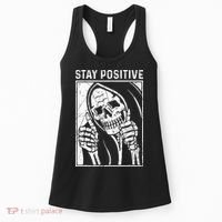 Funny Skull Stay Positive Skeleton Halloween Motivational Women's Tank Top thumb 0