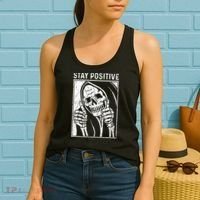 Funny Skull Stay Positive Skeleton Halloween Motivational Women's Tank Top thumb 2
