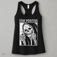 Funny Skull Stay Positive Skeleton Halloween Motivational Women's Tank Top thumb 3