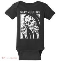 Funny Skull Stay Positive Skeleton Halloween Motivational Baby Bodysuit thumb 0