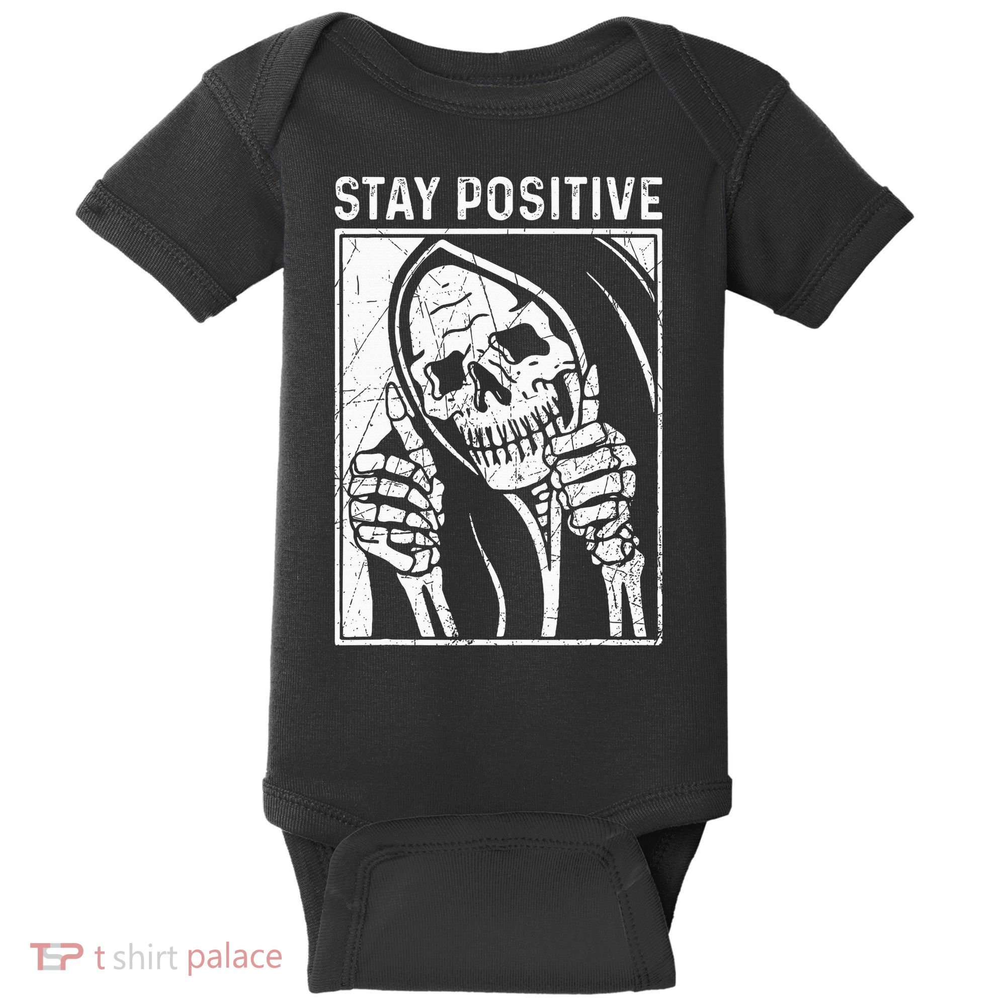 Funny Skull Stay Positive Skeleton Halloween Motivational Baby Bodysuit