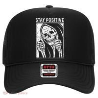 Funny Skull Stay Positive Skeleton Halloween Motivational Hat thumb 0