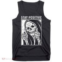 Funny Skull Stay Positive Skeleton Halloween Motivational Tank Top thumb 0