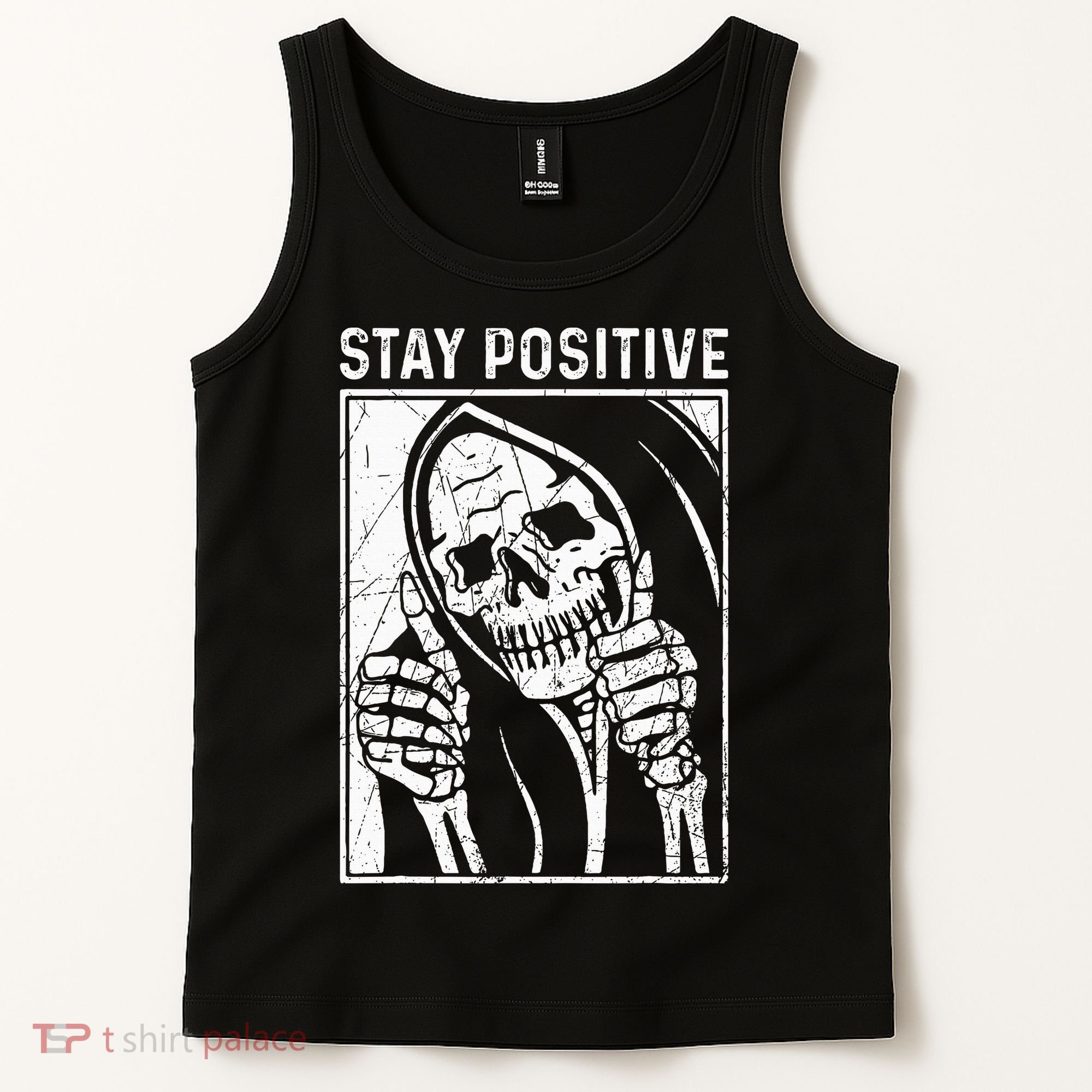 Funny Skull Stay Positive Skeleton Halloween Motivational Tank Top
