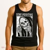 Funny Skull Stay Positive Skeleton Halloween Motivational Tank Top thumb 3