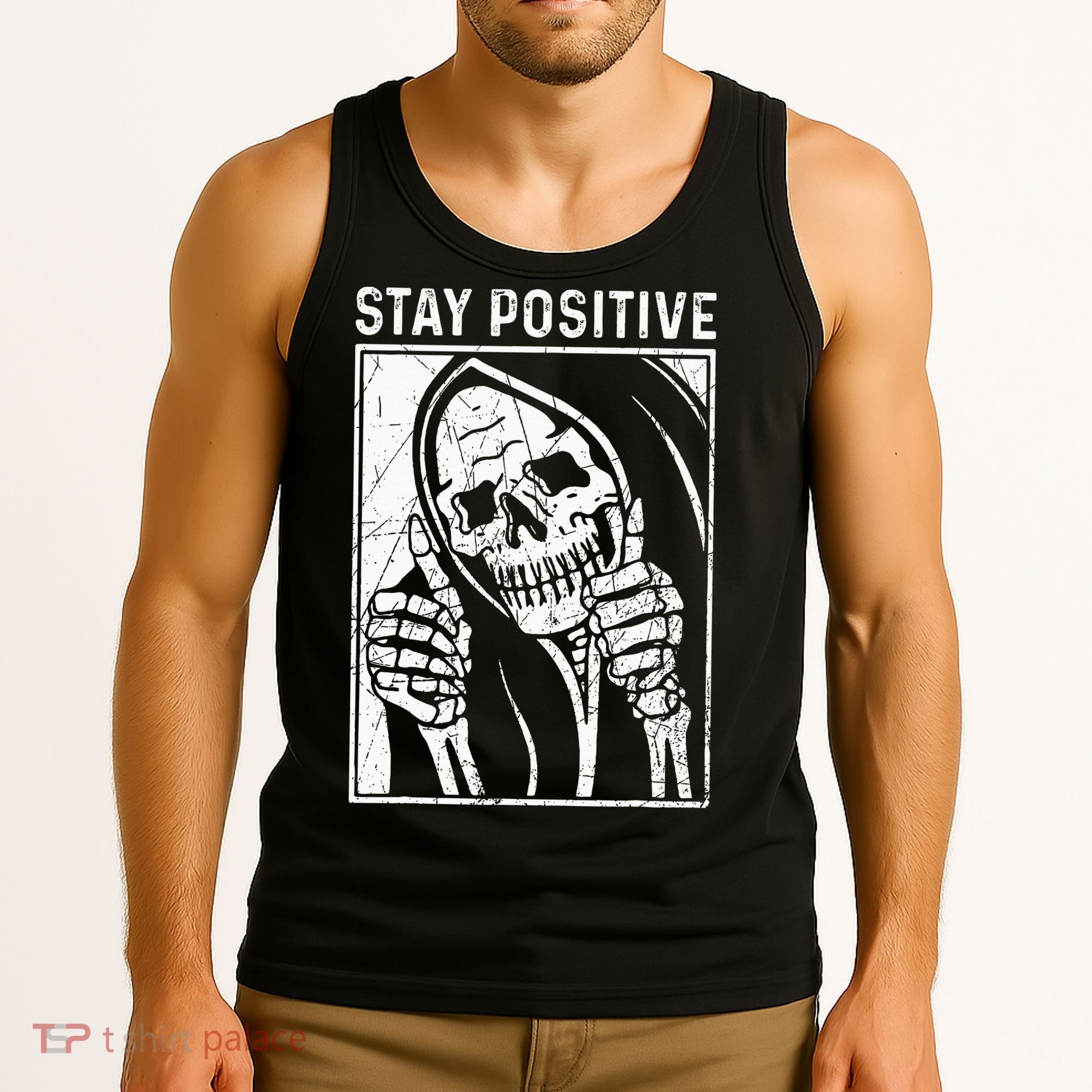 Funny Skull Stay Positive Skeleton Halloween Motivational Tank Top
