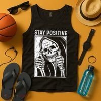 Funny Skull Stay Positive Skeleton Halloween Motivational Tank Top thumb 4