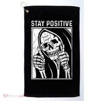 Funny Skull Stay Positive Skeleton Halloween Motivational Golf Towel thumb 0