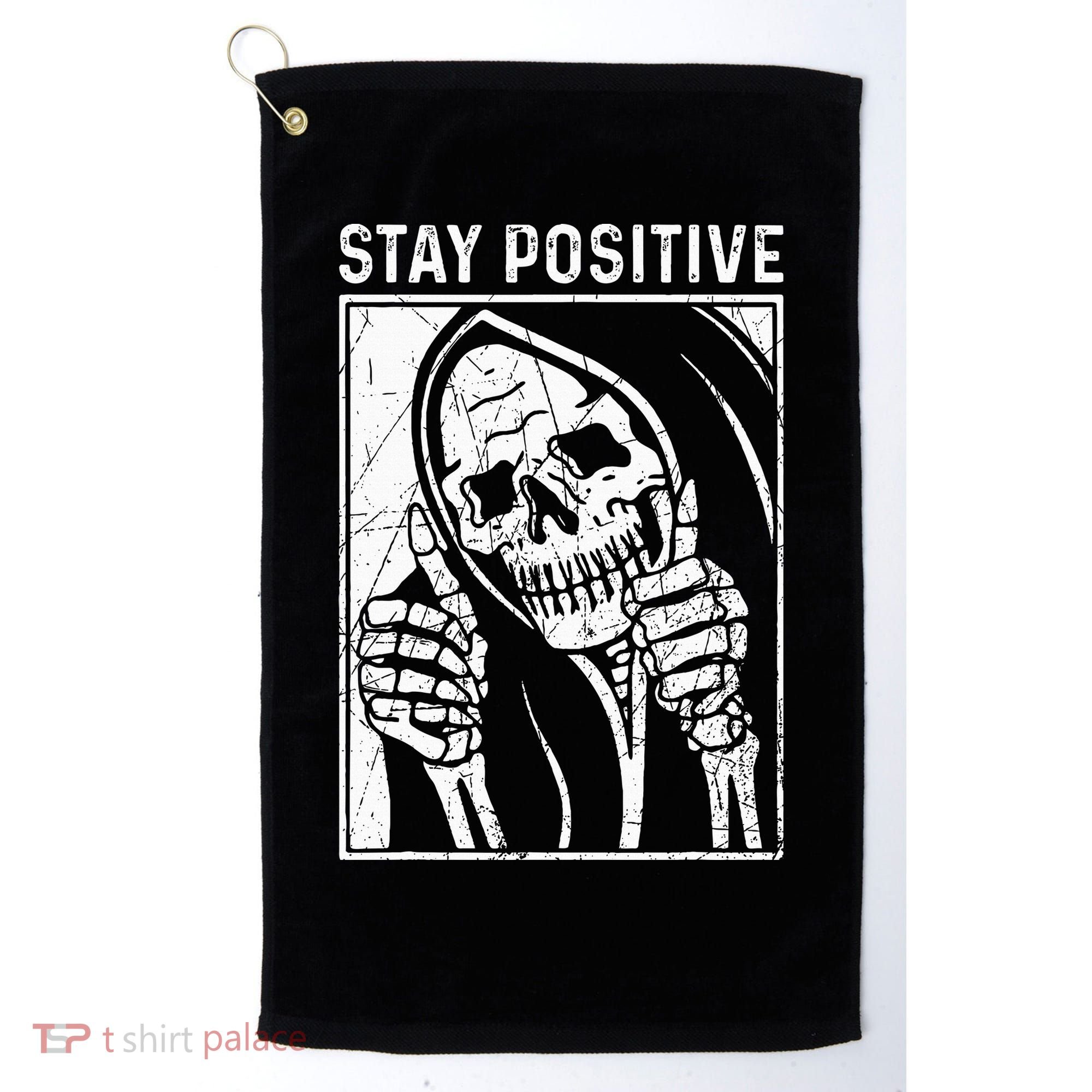 Funny Skull Stay Positive Skeleton Halloween Motivational Golf Towel