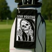 Funny Skull Stay Positive Skeleton Halloween Motivational Golf Towel thumb 2