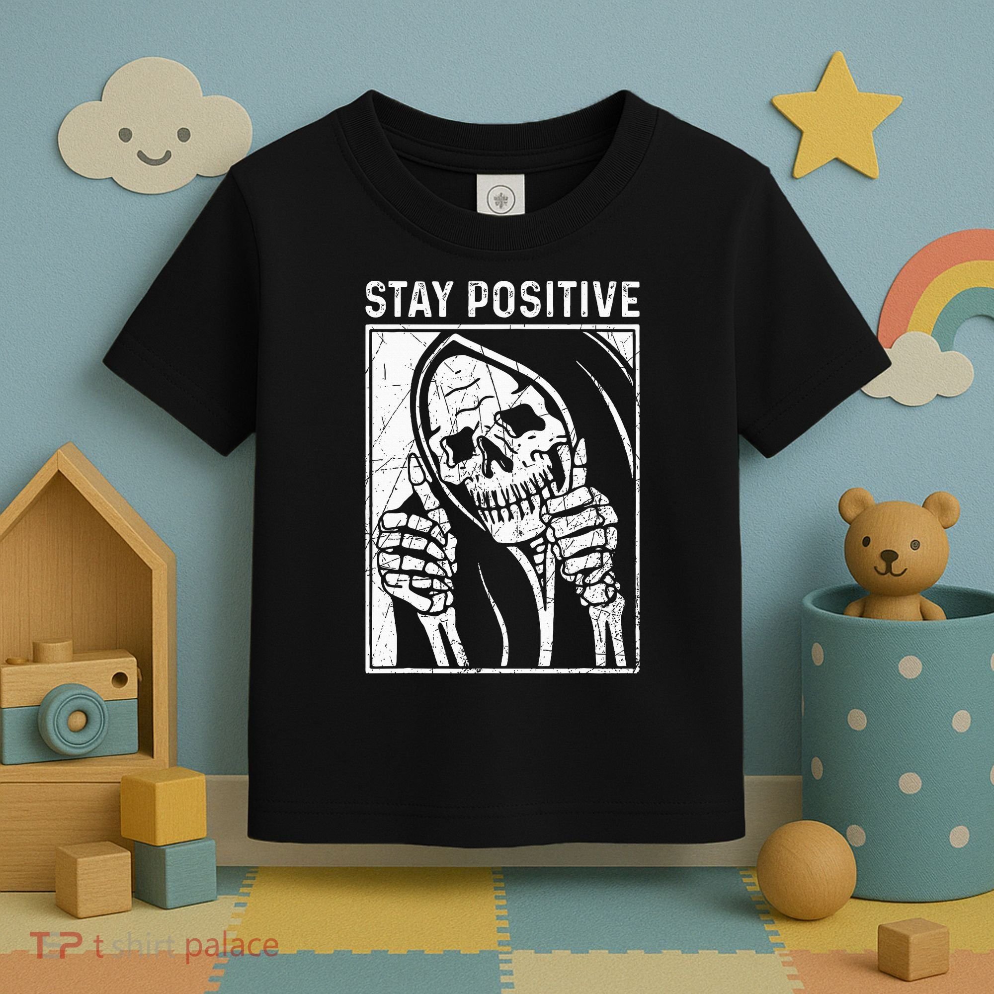 Funny Skull Stay Positive Skeleton Halloween Motivational Toddler T-Shirt