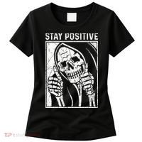 Funny Skull Stay Positive Skeleton Halloween Motivational Women's T-Shirt thumb 0