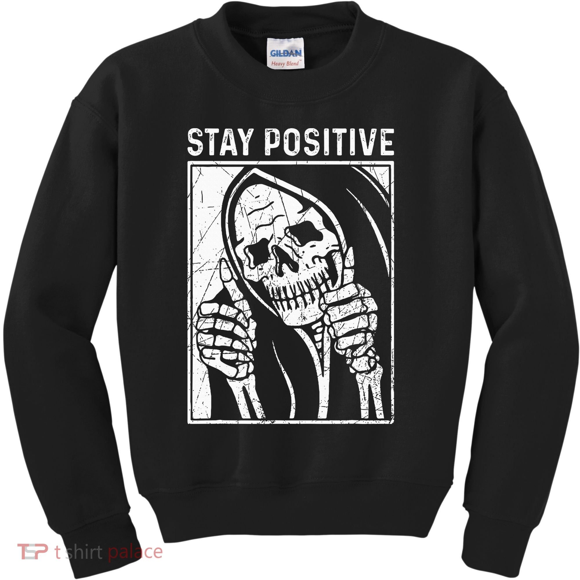 Funny Skull Stay Positive Skeleton Halloween Motivational Kids Sweatshirt
