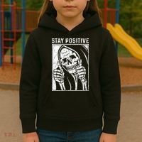 Funny Skull Stay Positive Skeleton Halloween Motivational Kids Hoodie thumb 3
