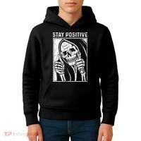 Funny Skull Stay Positive Skeleton Halloween Motivational Kids Hoodie thumb 4