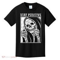 Funny Skull Stay Positive Skeleton Halloween Motivational Kids T-Shirt thumb 0