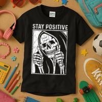 Funny Skull Stay Positive Skeleton Halloween Motivational Kids T-Shirt thumb 3