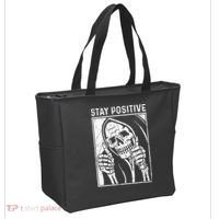 Funny Skull Stay Positive Skeleton Halloween Motivational Tote Bag thumb 2