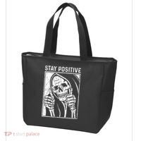 Funny Skull Stay Positive Skeleton Halloween Motivational Tote Bag thumb 3