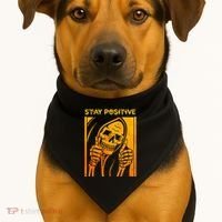 Funny Skull Stay Positive Skeleton Halloween Motivational USA-Made Doggie Bandana thumb 1