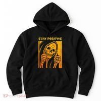 Funny Skull Stay Positive Skeleton Halloween Motivational Hoodie thumb 0