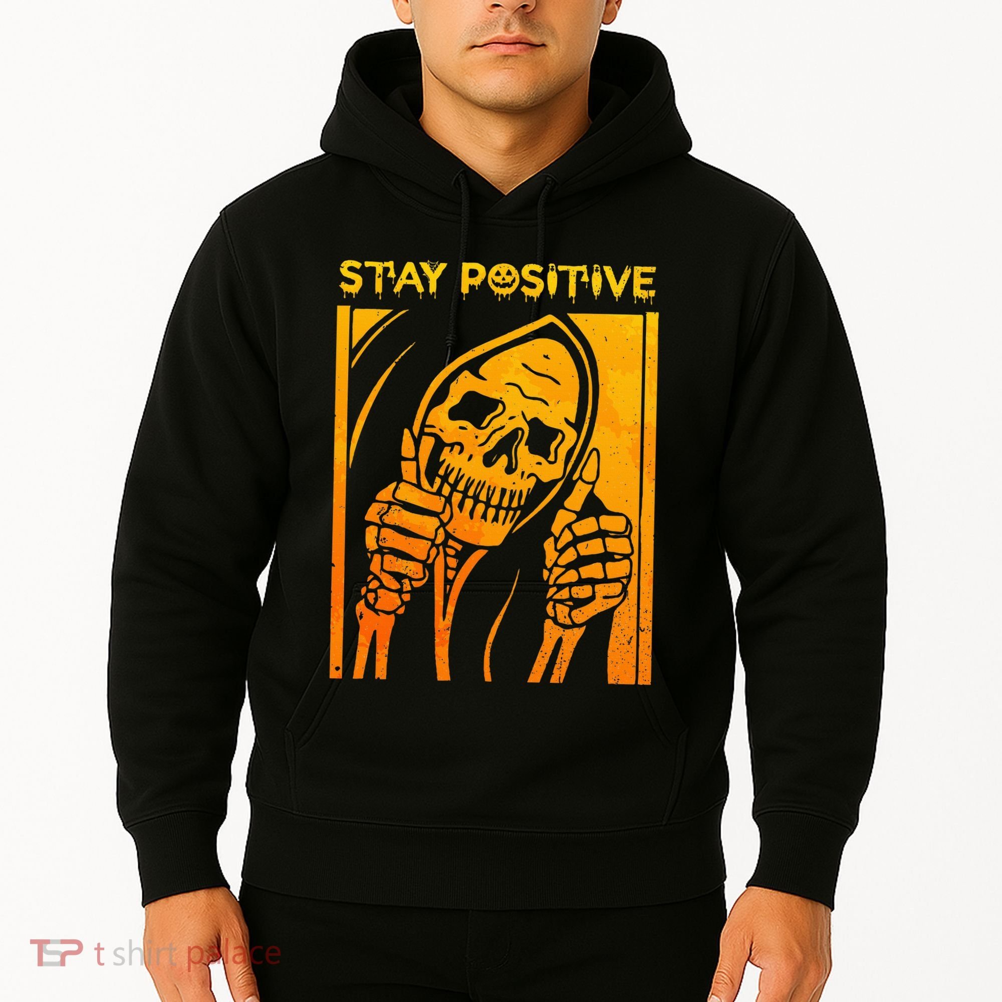 Funny Skull Stay Positive Skeleton Halloween Motivational Hoodie