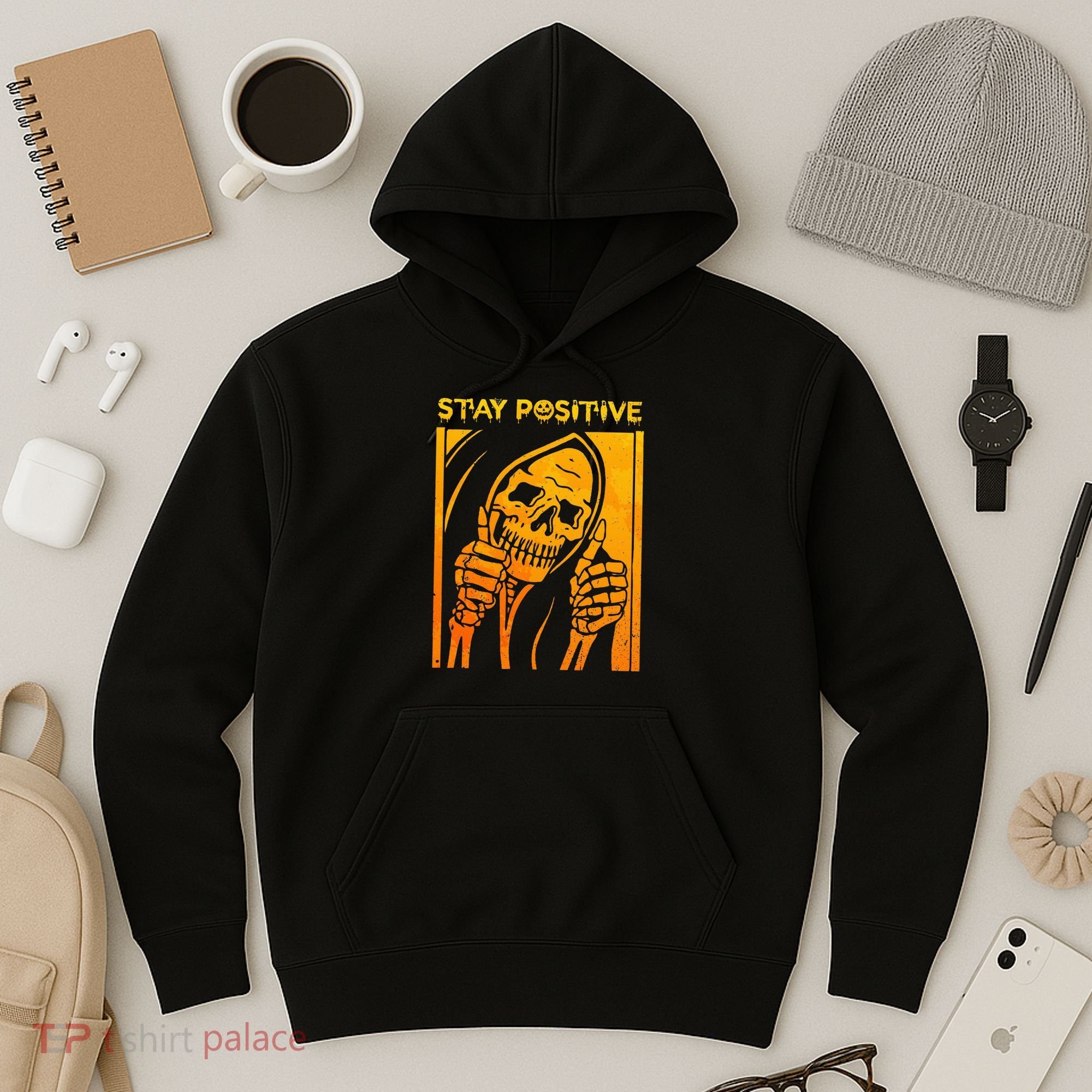 Funny Skull Stay Positive Skeleton Halloween Motivational Hoodie