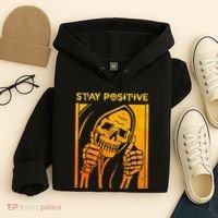 Funny Skull Stay Positive Skeleton Halloween Motivational Hoodie thumb 4