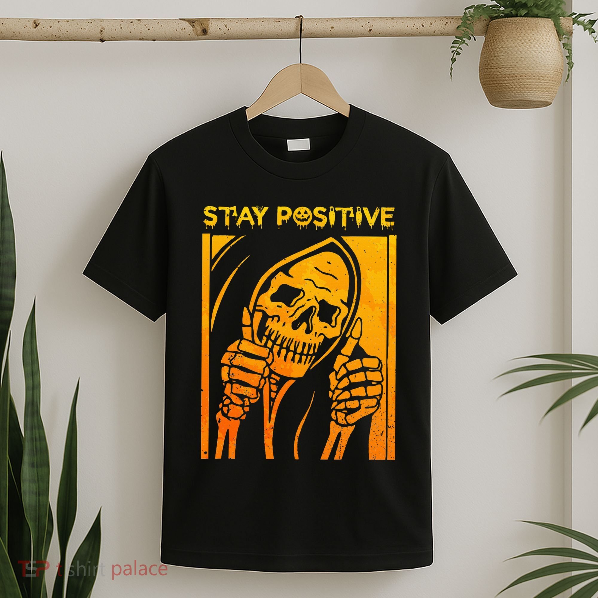 Funny Skull Stay Positive Skeleton Halloween Motivational T-Shirt