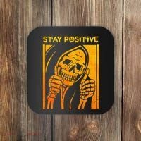 Funny Skull Stay Positive Skeleton Halloween Motivational Coaster thumb 0