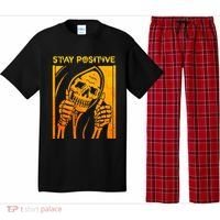 Funny Skull Stay Positive Skeleton Halloween Motivational Pajama Set thumb 0