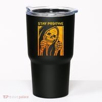 Funny Skull Stay Positive Skeleton Halloween Motivational Tumbler thumb 0